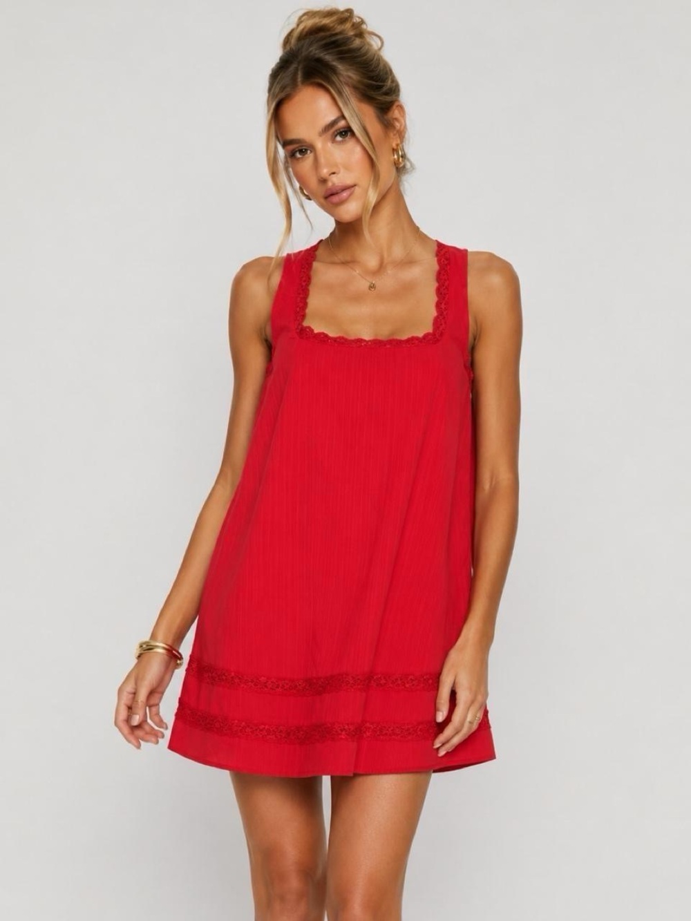 Princess Polly Red Lace-Trim Tank Mini Dress